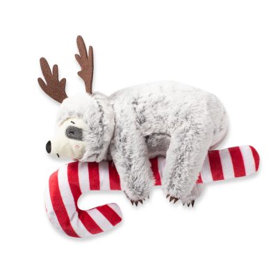 Fringe Studio Christmas Sloth Hanging On a Candycane Plush Squeaker Dog Toy