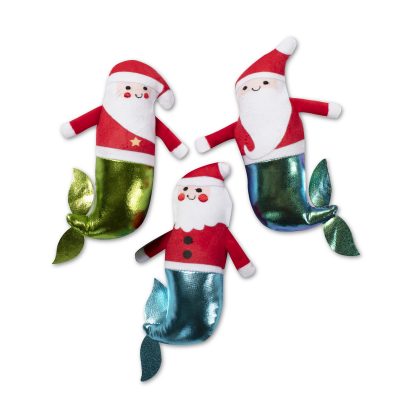 Fringe Studio Christmas Minis Mer-Santas 3-Piece Plush Dog Toy Set