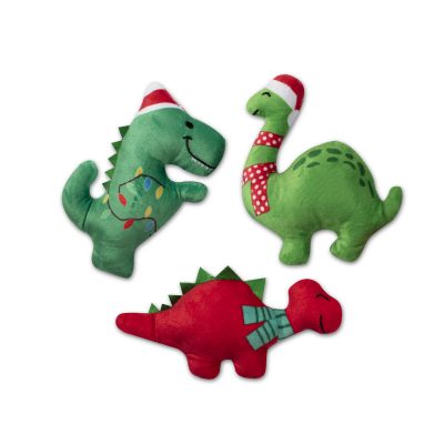 Fringe Studio Minis Christmas Dinos 3-Piece Plush Dog Toy Set